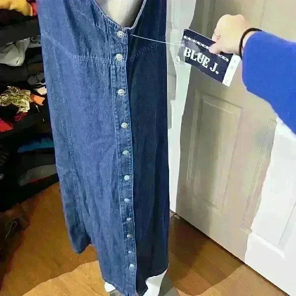 Y2K Vintage Blue J. Denim Square Neck Buttons Dress 90s Womens Size Medium - Picture 7 of 7